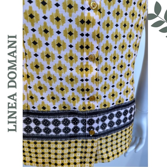 🛍️3/$40 Linea Domani Yellow Pattern Top Button Back Detail Sleeveless Size 4 - Picture 5 of 6